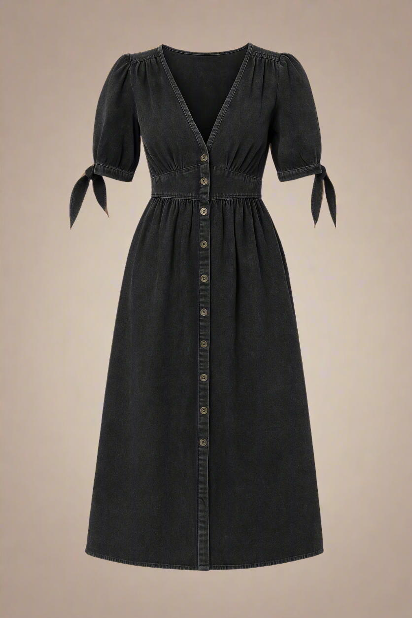 Aurora™ | Lang denimkjole med knapper og markeret talje