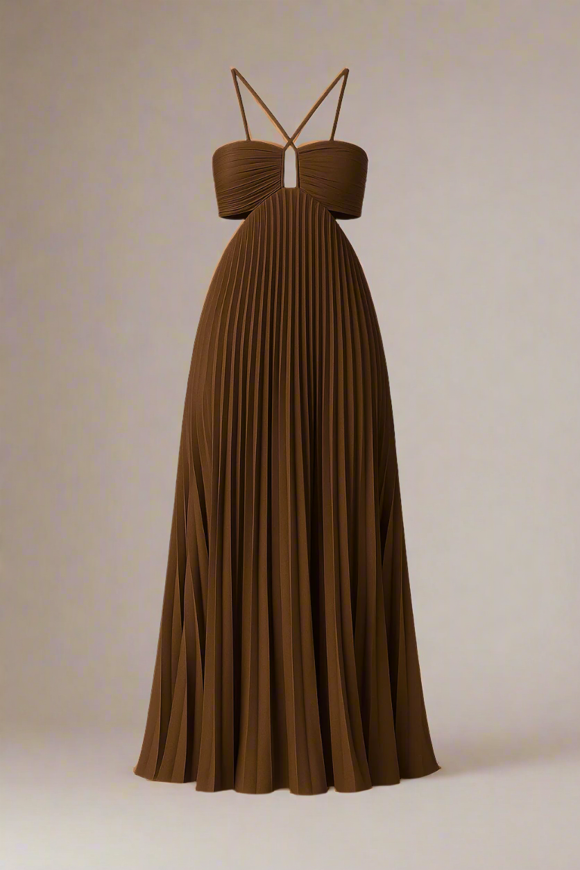 Aurora™ | Lang plisseret kjole med krydsstropper og struktureret bryst