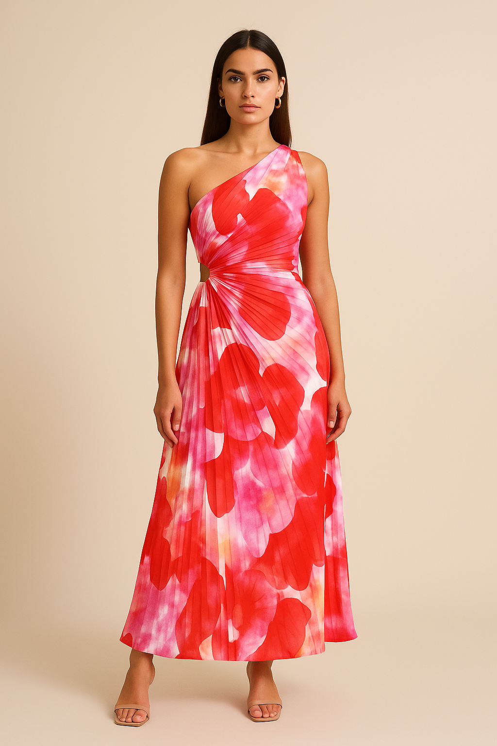 Aurora™ | Plisseret one-shoulder kjole med blomstermønster