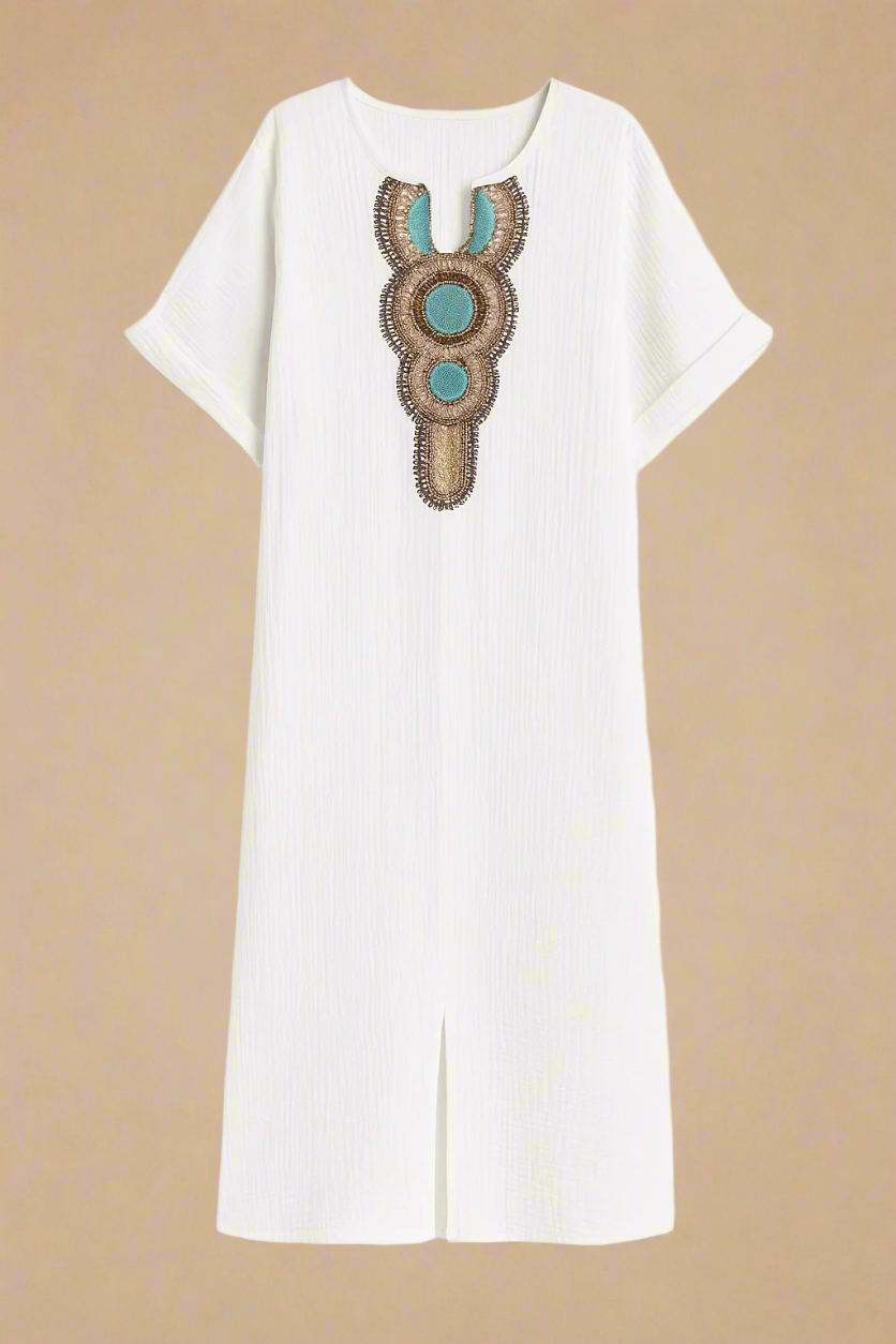 Aurora™ | Lang kjole med decoteret hals og sideslidser