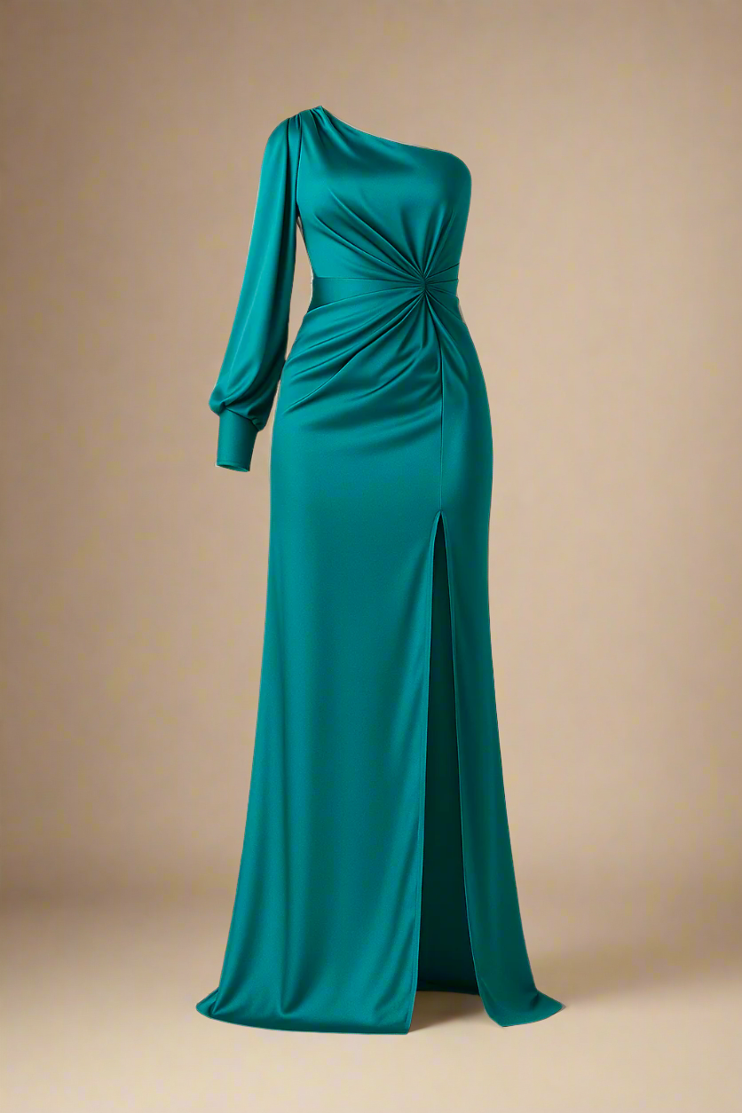 Aurora™ | Satin gallakjole med én lang ærme