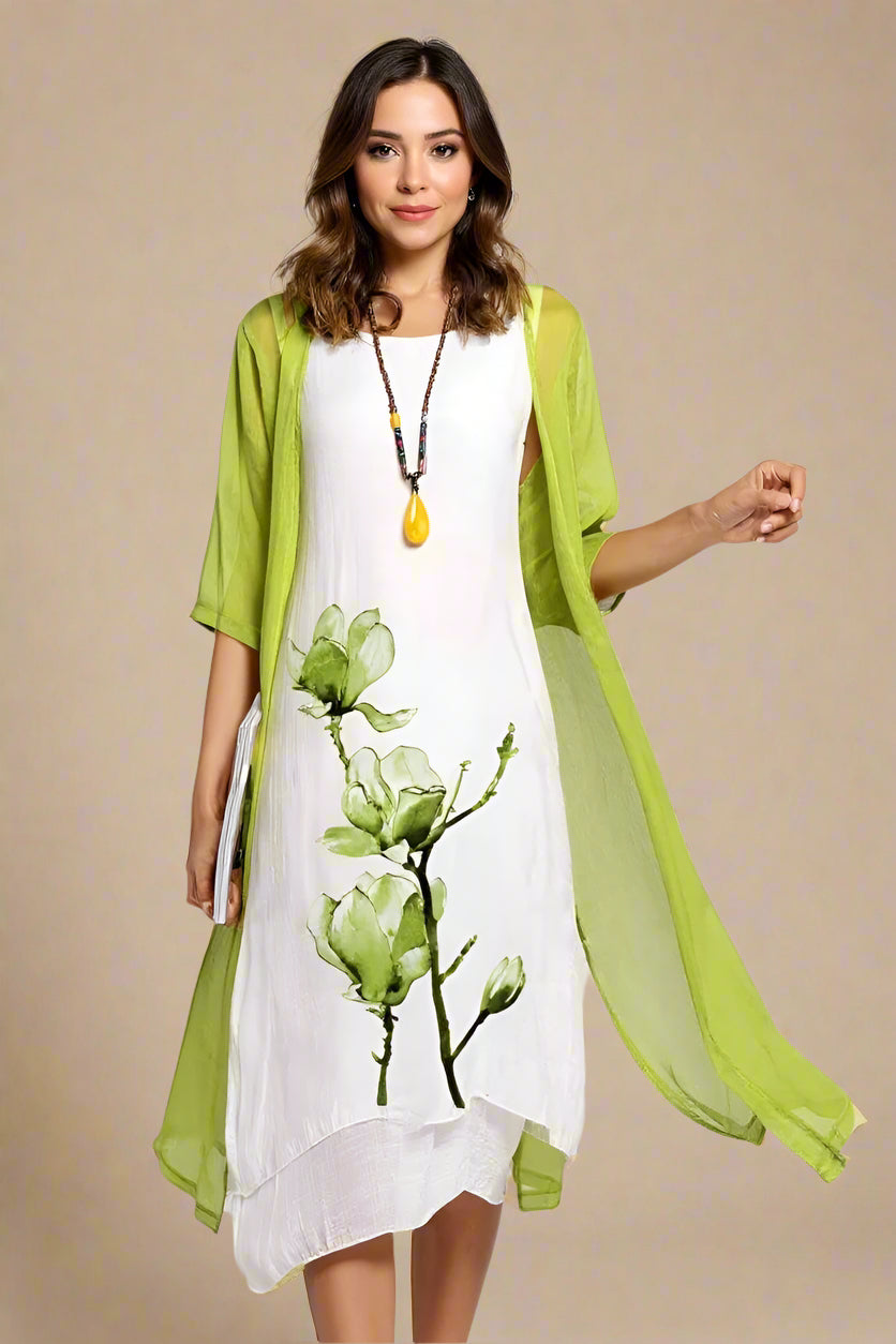 Aurora™ | Kjole og let lag-på-lag cardigan med blomsterprint