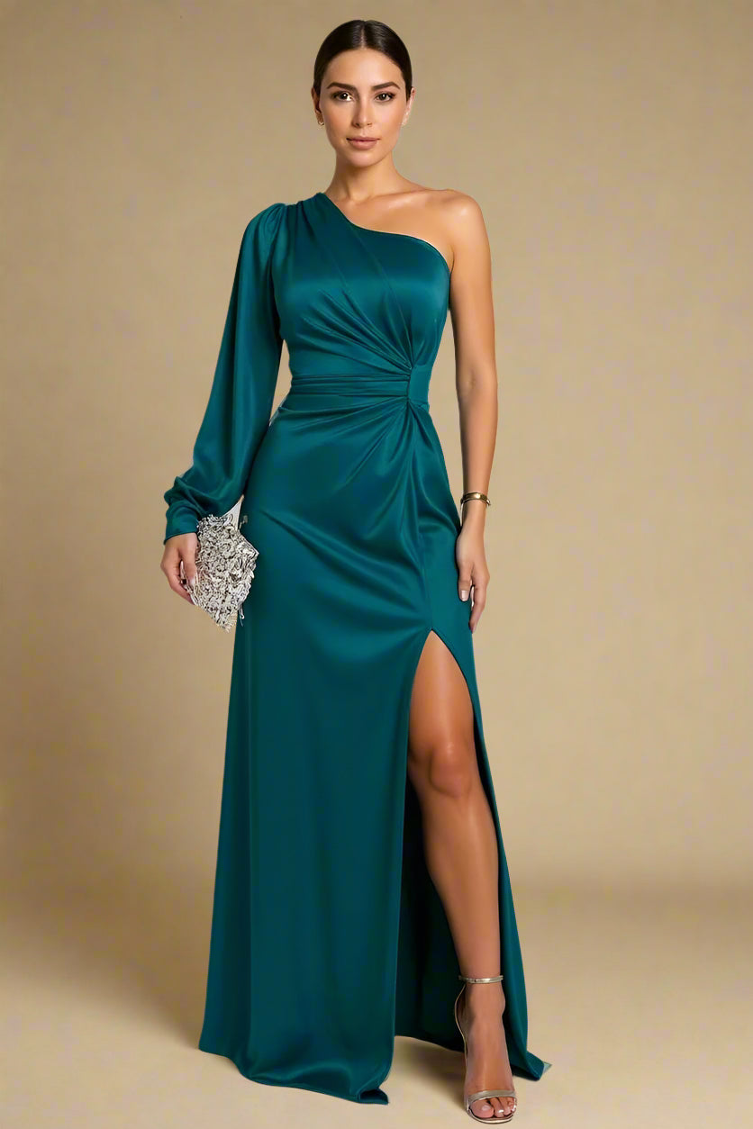Aurora™ | Satin gallakjole med én lang ærme
